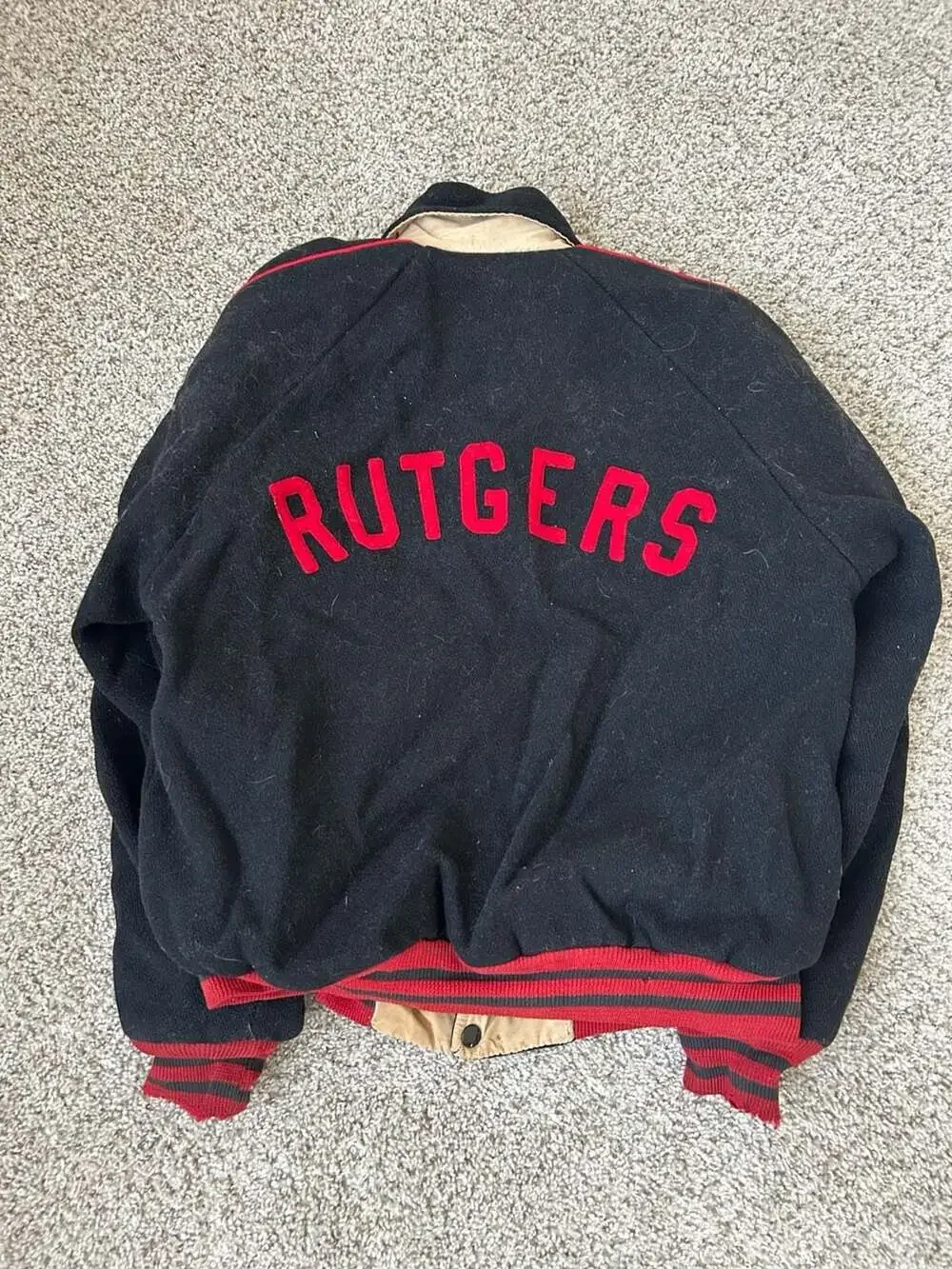 TRUE Vintage Princeton Knitting Mill Rutgers Bomber Jacket, Black and Red, 1950s